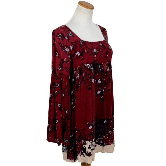 RARE Free People Floral Burgundy Bell Slv Mini Dress | Grunge Fairy Whimsigoth S - Picture 12 of 16
